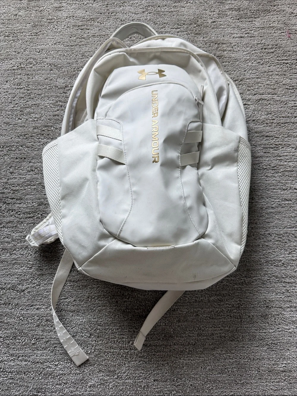 Under Armour White Backpack with Gold Logo Accents